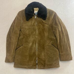 VINTAGE HOUSE OF PEERLESS MENS BROWN CORDUROY COAT JACKET FAUX FUR COLLAR SZ 40